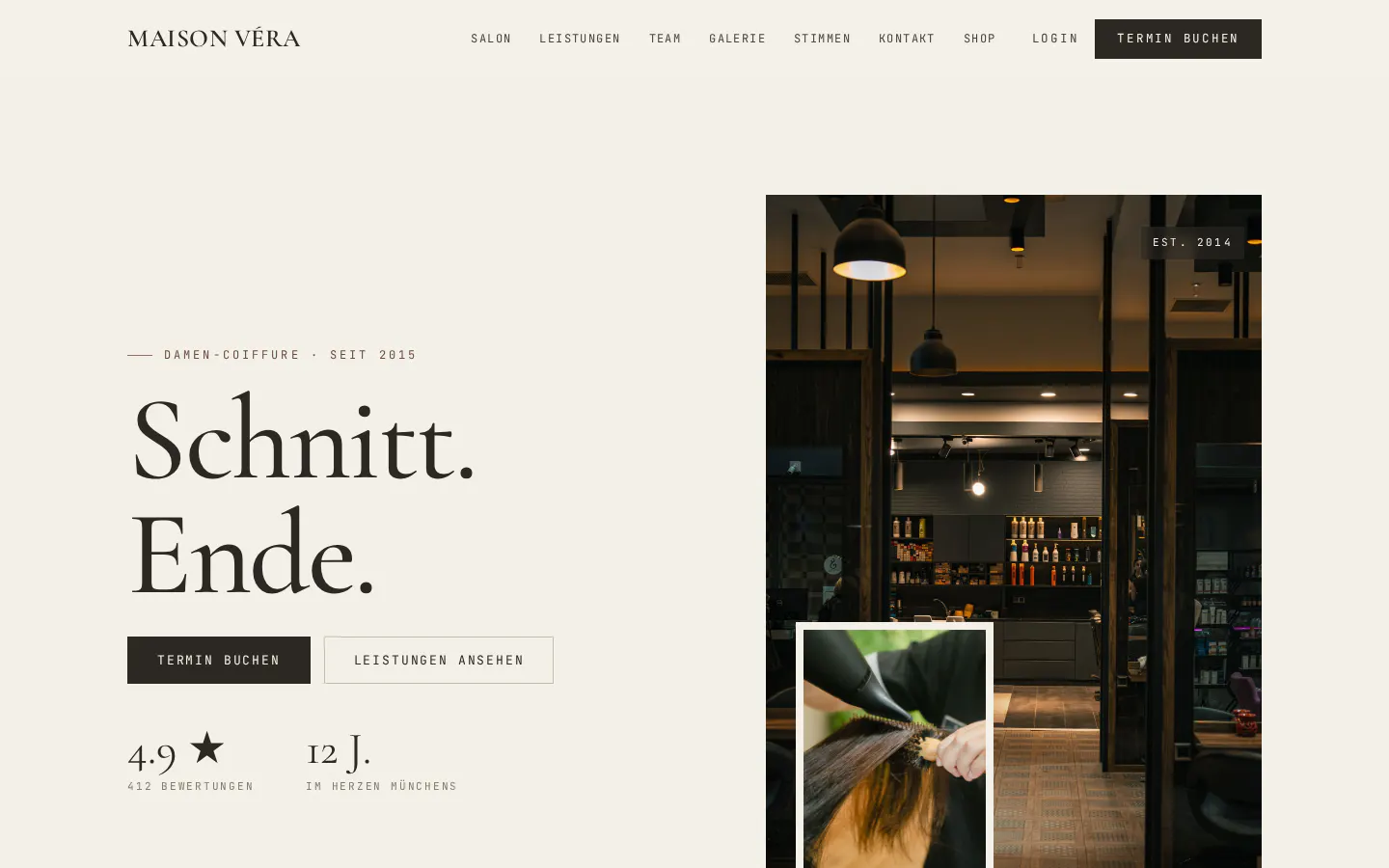 Salon-Website im Design Japandi
