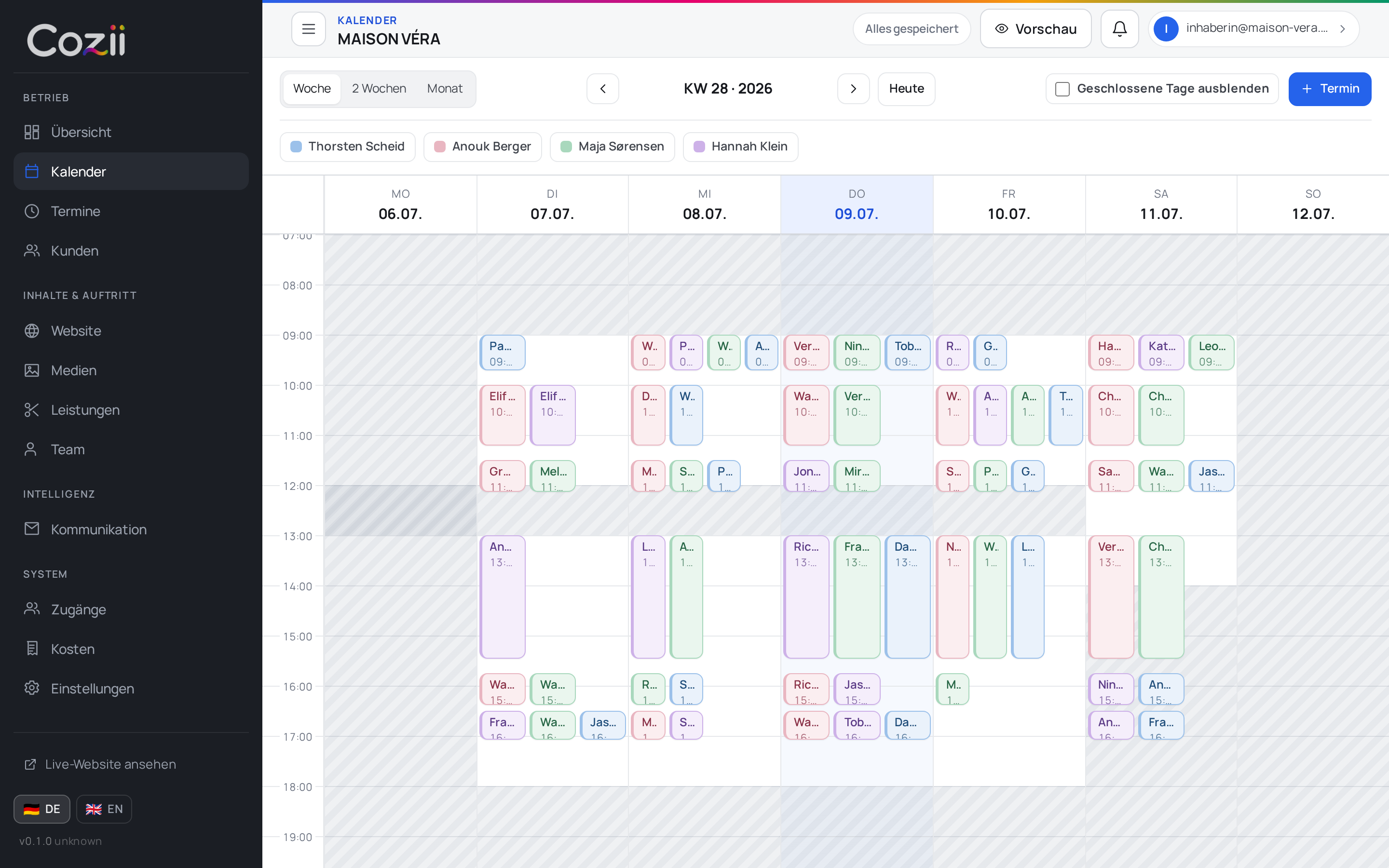 Wochenkalender im cozii Salon-Portal