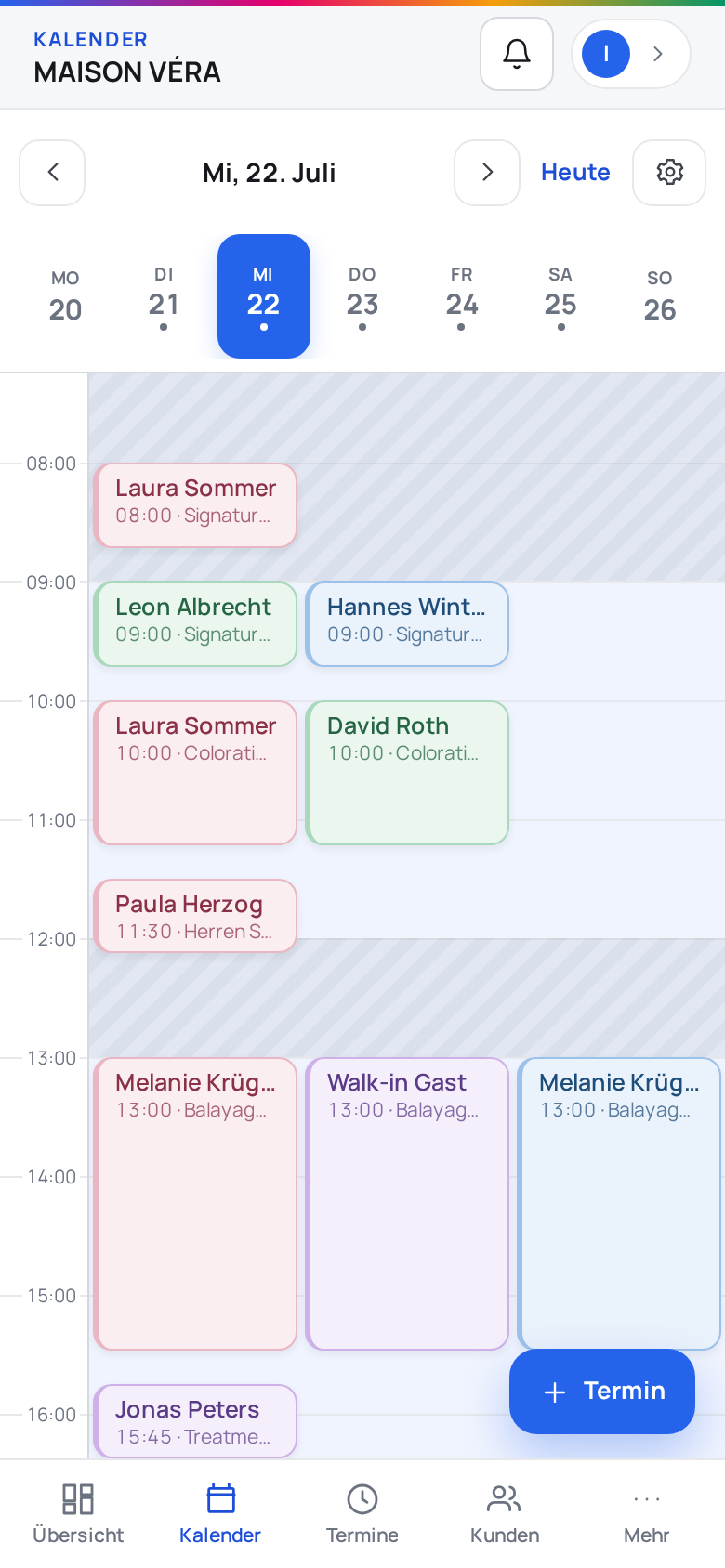 Mobiler Tageskalender im cozii Salon-Portal