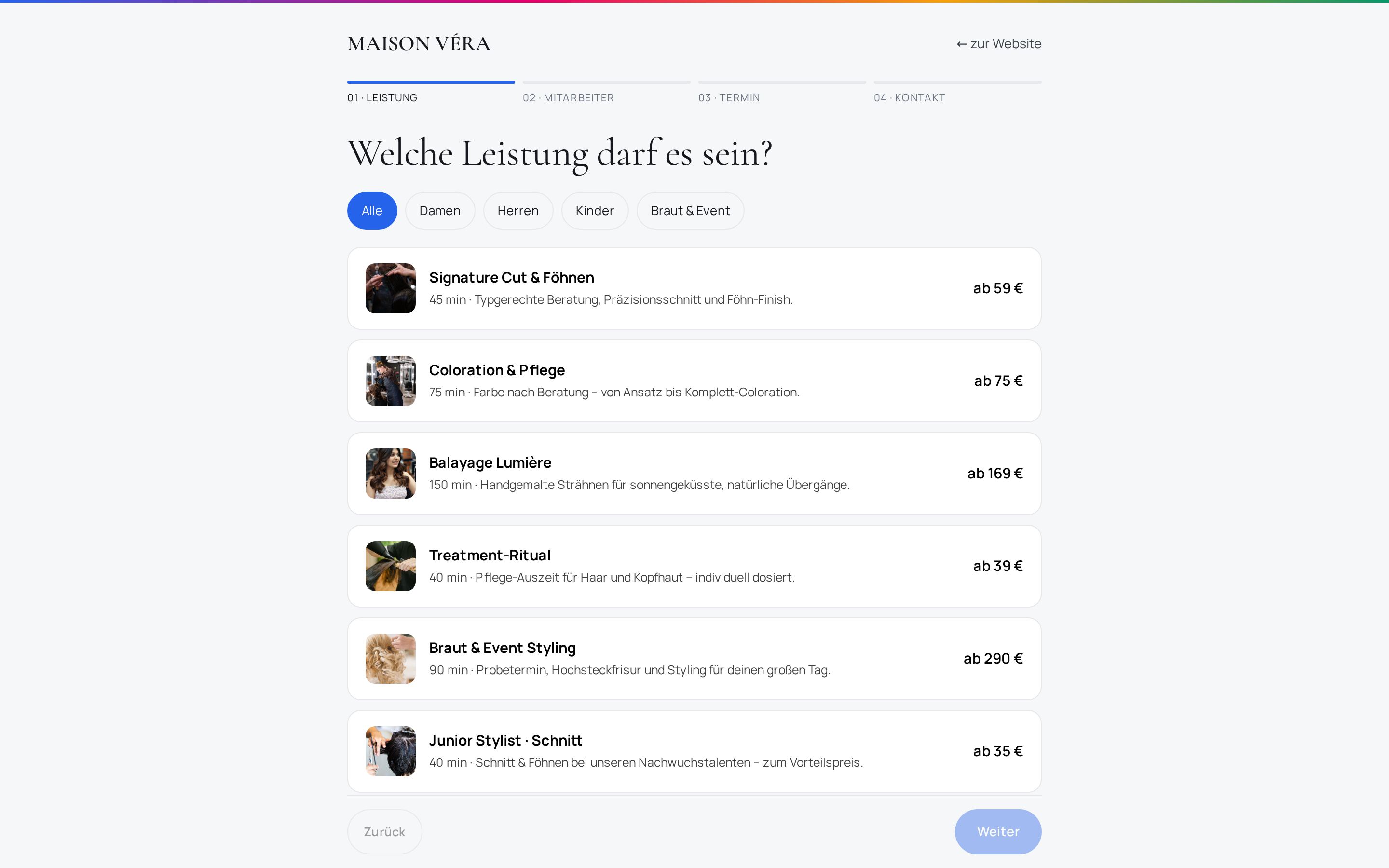 Online-Terminbuchung für einen Salon mit cozii