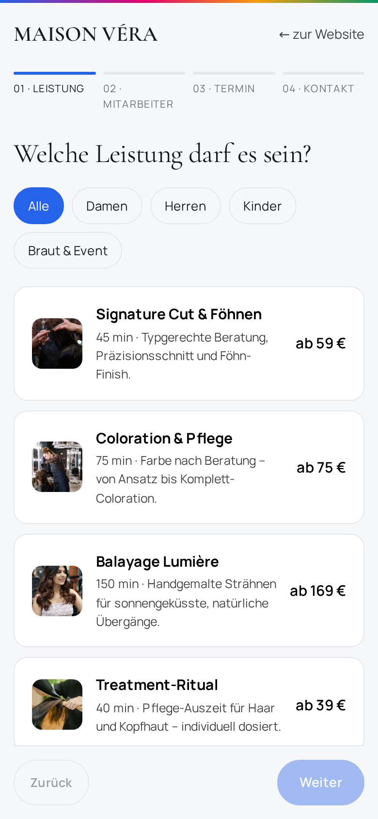 Mobile Terminbuchung auf einer Salon-Website